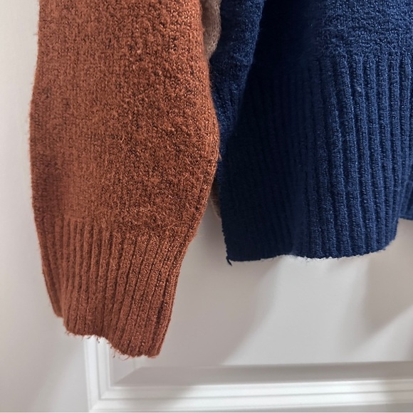 Time and Tru Color Block Crewneck Sweater Women’s Size XXXL Tan Blue Winter - Picture 12 of 16